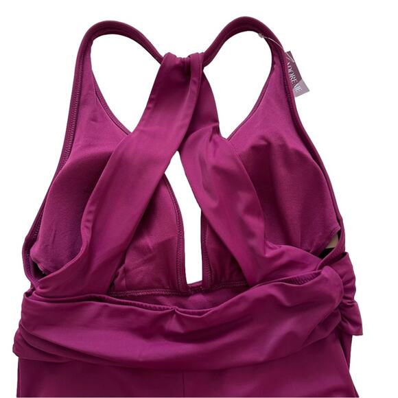 Adore Me One Piece Monroe Contour Purple Halter V-Neck Ruched Swimsuit Large NEW - Picture 7 of 9